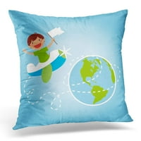 Plavi apstraktni sretan dječji putnik avion širom svijeta sa bijelim mirovnim zastavom zelenog zračnog