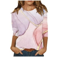 Hanas vrhovi ženski povremeni modni pulover, klasična bluza s rukavima za okrugli vrat, mermer otisnuta