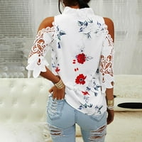 Ženska modna cvjetna tiskana V-izrez čipka bez slomljenih rukava Ležerna majica Top dugih rukava majica