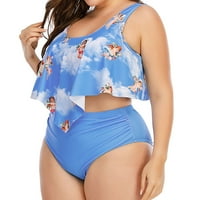Žene kupaći kostimi Digitalni tiskani rufflled plus veličine Bikini Split High Squik kupaći kostim