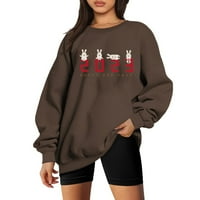 Prodaja božićne majice za žene s dugim rukavima okrugli vrat Xmas grafički ispis Ležerne prilike pulover ramena TOP COFFE XL