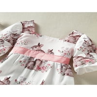 Calsunbaby Kids Dječji djevojke haljina zečja cvijet Print Puff kratki rukav kvadratni vrat ruffle uskrsnog