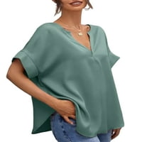 BEIWEI Žene obične šivene majice kratki rukav boemski pulover zakrivljeni ham za odmor tunička bluza