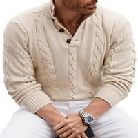 Muški džemper s dugim rukavima od pune boje kliceža od vune pomiješala se s troškom gumbom za zimsku