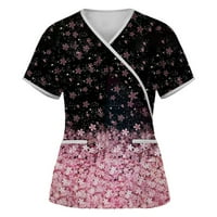 Bluze s kratkim rukavima grafički obrasci ljetni V-izrez za žene ružičaste l