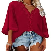 Colisha ženske majice Solid Boja vrhova V izrez bluza Labava radna rukava Tunička košulja vino crvena