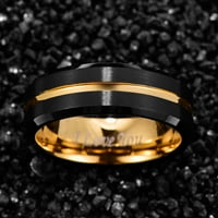 Tungsten prsten za unise crno zlatni utor za vjenčanje za vjenčanje zatečene ivice veličine do 14