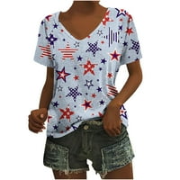 Odeerbi 4. jula Patriotska košulja za žene Modna udobna casual bluza V-izrez kratki rukav tisak gornje