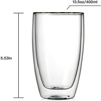 Cnglass dvostruko zidna termo staklena čaša 13. OZ, izolirana staklena kafa set od 4