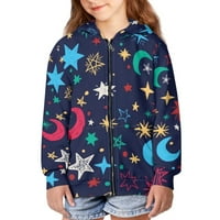 Zvijezde & Moon Print Puni Zip Hoodie Y2K Sportska odjeća, duksevi sa zatvaračem za djecu i djecu, prednji