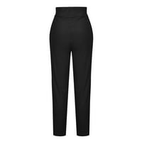 Duge hlače za žene Žene Ležerne prilike čvrste hlače Udobna elastična džepa casual pantalone crna s