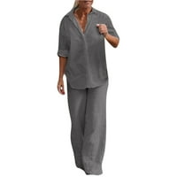 Uorcsa Womens postavlja modnu ženu okrugli vrat Bluza s dugim rukavima + labave džepove hlače setovi