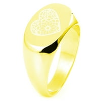 Sterling srebrni cvjetni lotos srčani ugravirani ovalni ravni vrhunski polirani prsten