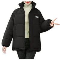 Žene quilted - topla udobna jakna puna zip turtleneck čvrsta dugi rukav odjeća za rezanje crna xxl