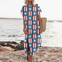 Bvanrty ženski trendi 4. jula Patriots Maxi haljina zvijezda Striped tiskanje ljetna haljina plaža modne