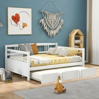 Krevet za dnevni boravak sa punim veličinama sa dvostrukim veličinom Trundle bijelo