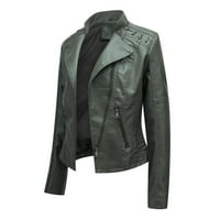 Zunfeo Fall Jacket za žene - dugi rukav klasični puni zip motocikl jakna opuštena fit rever solidrirana