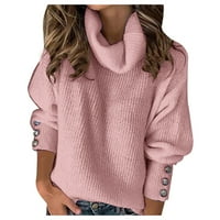 SHPWFBE Crochet Top Fashion Women Top bluza Bow ovratnik čvrste dugme Duks dugih rukava Top pleteni