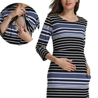 Meuva Mid rukavska haljina za materinsku haljinu Striped postpartum sestra plus veličine Ženska haljina