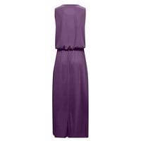 Maxi haljine za žene Ženska modna haljina za šivanje elastična struka Čvrsta boja okrugla vrata Srestite