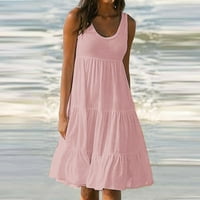 Ženske haljine Clearence Plus size Ženska modna ljetna ljeta Čvrsta boja rukava bez rukava plaža ružičasta