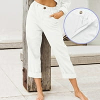 Capri pantalone za žene sa džepovima Hlače zadnje hlače Elastične pamučne strugove posteljine crteže