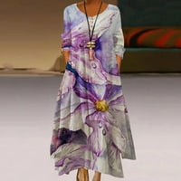 Ženska ležerna cvjetna haljina za tisak O-izrez s dugim rukavima nepravilna labava haljina hot25sl4486443