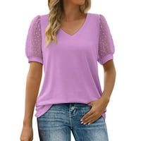 Majice za žene Žene Ležerne prilike pune boje majica V izrez Šifon kratki rukav vrhom m