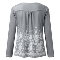 EGMY ženska majica za ležernu majicu tiskani dugih rukava okrugli izrez Ruched pulover bluza