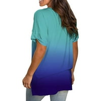 Hvyesh Žene Ljetni vrhovi labavi fit dame modni povremeni gradijent V-izrez kratkih rukava majica