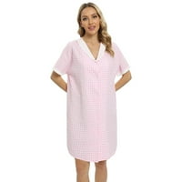Nighthowns za žensko dugme dole Pajamas haljina za spavanje kratkih rukava - Ženske spavaćice udobne meke uspehe V Vrat Spavaće odjeće Comfy pidžama Sleep haljina S-XXL