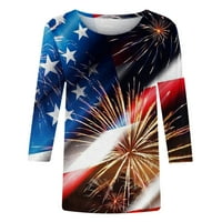 Bluze PBNBP 4. jula za žene Ležerne prilike Vintage American Flag rukav Crewneck T košulje Plus Veličina