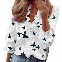 Žene Ležerne prilike sa punim rukavima V-izrez na otvorenim majicama bluza tiskanje vrhova hot8sl4867409