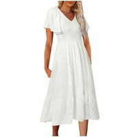 Bijele haljine za žene Čvrsto kolor kratkih rukava udobna haljina V-izrez Loop Fit trendi odmor u Ležerci