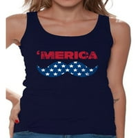 Neugodni stilovi Žene Merica grafički tenkovi USA za zastavu brkovi Amerika Patriotic 4. jula