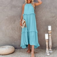 Ženska ljetna dugačka haljina velike ljuske na plaži za žene plavo m