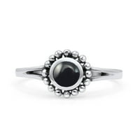 Perled cvijet Vintage stil okrugli oksidirani prsten crni ony sterling srebrna veličina 10
