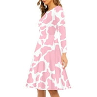 Binienty ružičasti kravlje haljine za žene casual sa rukavima od poliestera za rupu s rukavicama Twirly