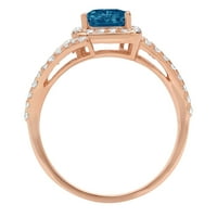 2.1Ct Emerald Cut Prirodni London Blue Topaz 18K ruža Gold Gold Anniverment HALO prstena veličine 4,75