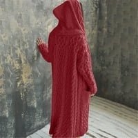 DTIDTPE džemperi za žene, povremeni zimski čvrsti pleteni kapuljač dugih kapuljača džepni kaput žene