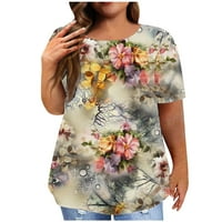 Plus veličine za žene Ljetni trendy cvjetni print Tunic Spring Tops Crewneck kratki rukav T majica Dressy