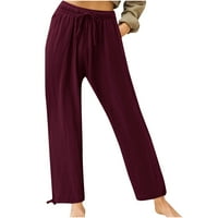 Ylioge Dame Full Duljine hlače za vuču ravno čvrstog boja visoke strukske pantalone Elastični salon