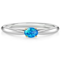 Gem Stone King Srebrna i 10k žuti zlatni prsten plavi simulirani Opal Solitaire Angažman prsten za žene