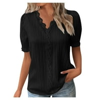 Ženski vrhovi bluza Čvrsti kratki rukav casual ženske ljetne bluze za odmor V-izrez crni l