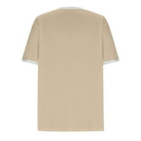 Košulje za žene proljeće kratki rukav bluza okrugli izrez labav vrhovi pismo Ispis Thirts, Khaki, M
