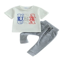 Lamuusaa Dan nezavisnosti Baby Boys Outfit Ljetno pismo Ispiši majicu kratkih rukava i elastični ležerni