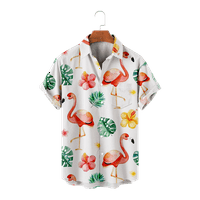 Flamingo Modni Muški gumb Kratki rukav niz havajske majice Dječji dječji odjeća za odmor, A-7XL