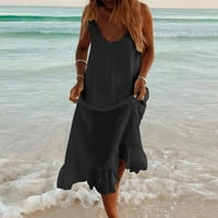 PEDORT Ljetne haljine za ženske majice haljine kratka rukava plaža Swing haljina crna, m