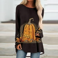Tdoqot Halloween majice za žene - bundeve grafički pad posade Smiješni dugi rukav casual plus veličine