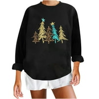 Rollbacks ženska modna dukserica Crewneck pulover vrhove božićne stablo Grafički print casual comes
